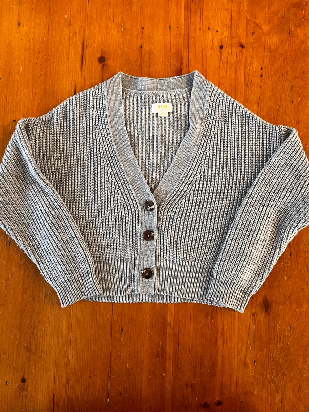 Maeve Anthropologie Chunky Knit Cropped Dropped Sleeve Gray Acrylic Cardigan